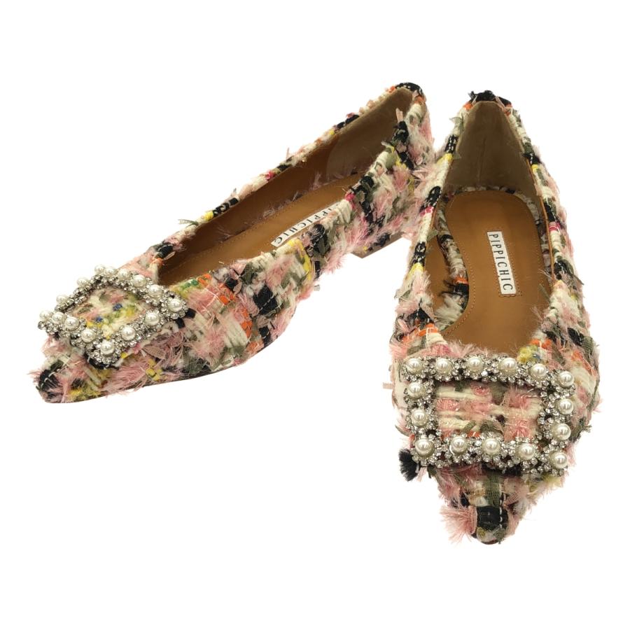 新品PIPICHIC ピッピシック レースビジュー フラットシューズ Pippichic ピッピシック Tweed ANNA V JEWERLY Flats ビジューツイード
