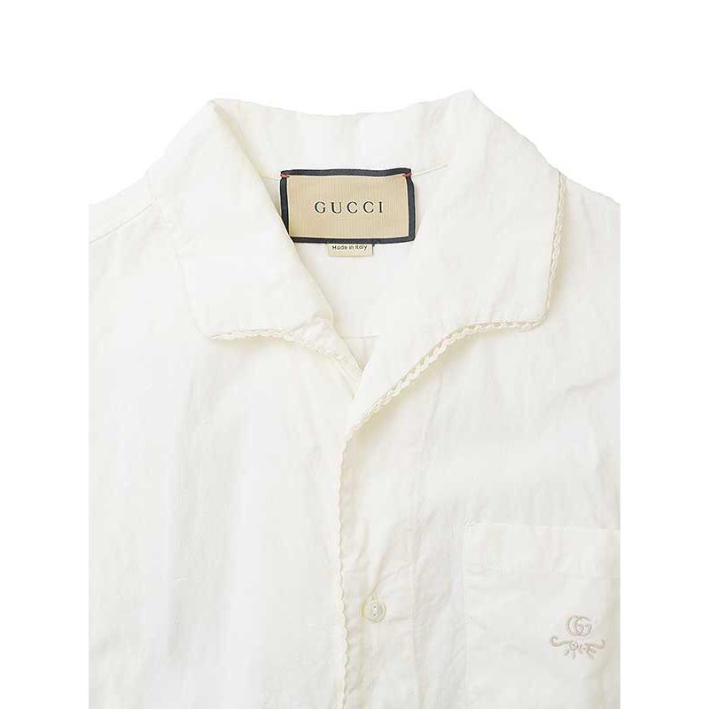 GUCCI グッチ 23SS ダブルG刺繍リネン半袖シャツ ホワイト 48