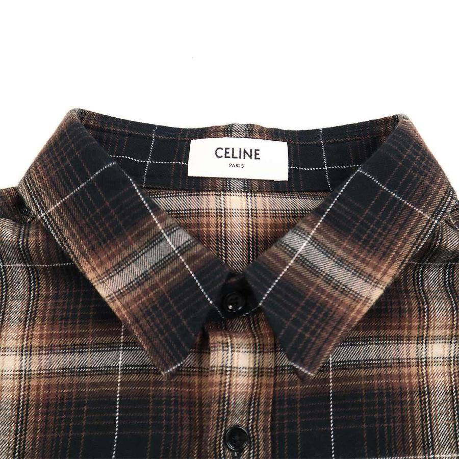 CELINE セリーヌ 23SS オーバーサイズチェックシャツ 2C486821S ブラウン 41 IT5LGL56T6VW｜modescape｜03