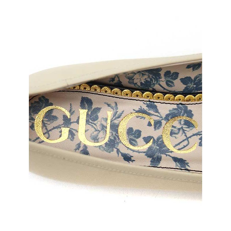 GUCCI グッチ ウェブリボン フラットレザーパンプス アイボリー GUCCI グッチ ウェブリボン フラットレザーパンプス アイボリー
