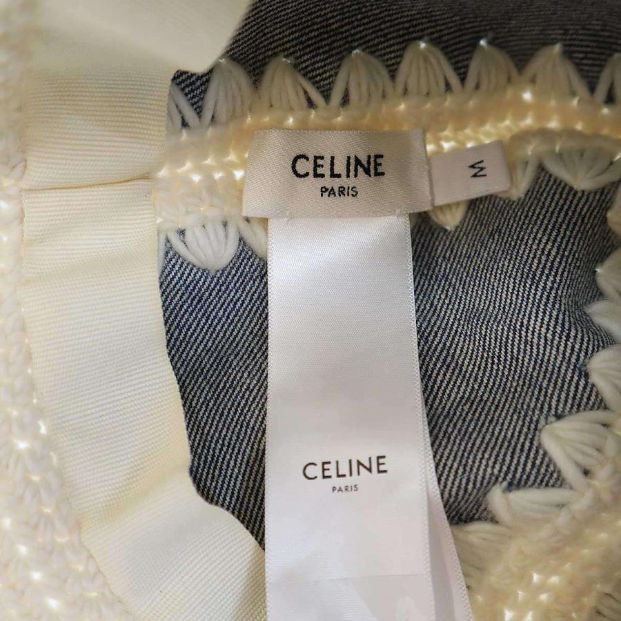 CELINE セリーヌ 24SS Triomphe Bucket Hat Crocheted Wool and Denim トリオンフバケットハット 2AE0Q762X.07BW ホワイト インディゴ M CELINE（セリーヌ） 24SS Triomphe Bucket Hat Crocheted Wool and