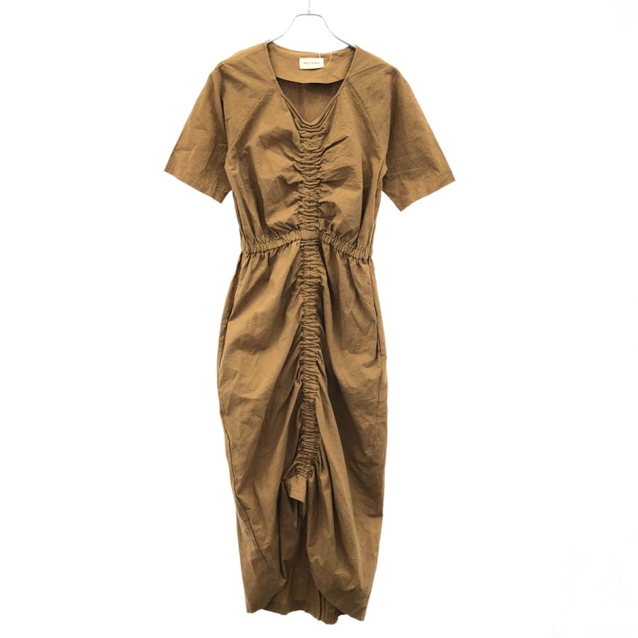 MEYAME（メヤメ） Vネックギャザーロングワンピース MEY-1608 キャメル