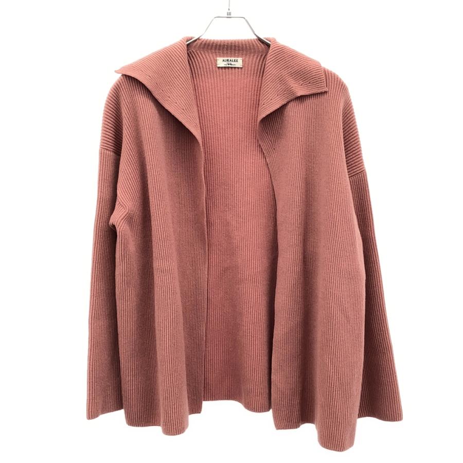 AURALEE リブ編み長袖カーディガン ピンク Demi-Luxe BEAMS（デミルクス ビームス）AURALEE / BRUSHED SUPER