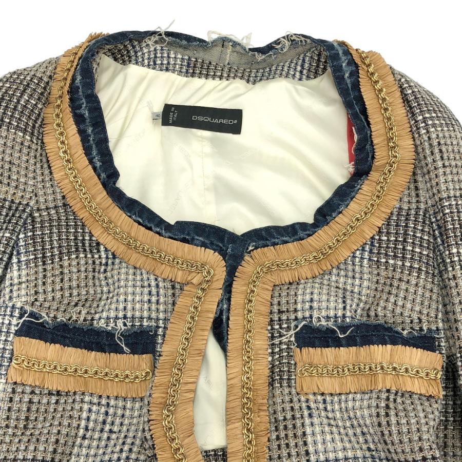 DSQUARED2 - DSQUARED2 ディースクエアード チェーン装飾ツイードデニムワイヤージャケット 75AM21139276 ミックス 40 DSQUARED2（ディースクエアード） チェーン装飾ツイードデニムワイヤー
