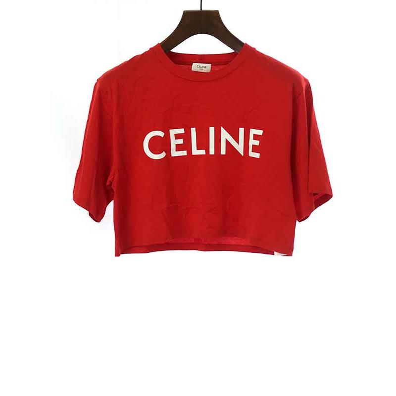 CELINE セリーヌ ロゴプリントクロップドTシャツ レッド サイズ CELINE セリーヌ ロゴプリントクロップドTシャツ レッド サイズ