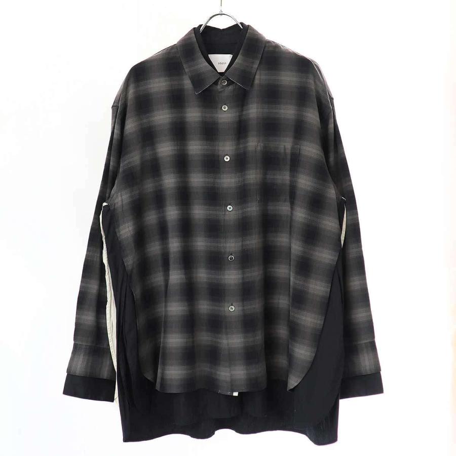 ssstein オンブレー チェックシャツ ダークグレー シャツ stein シュタイン 23SS OVERSIZED LAYERED SHIRT