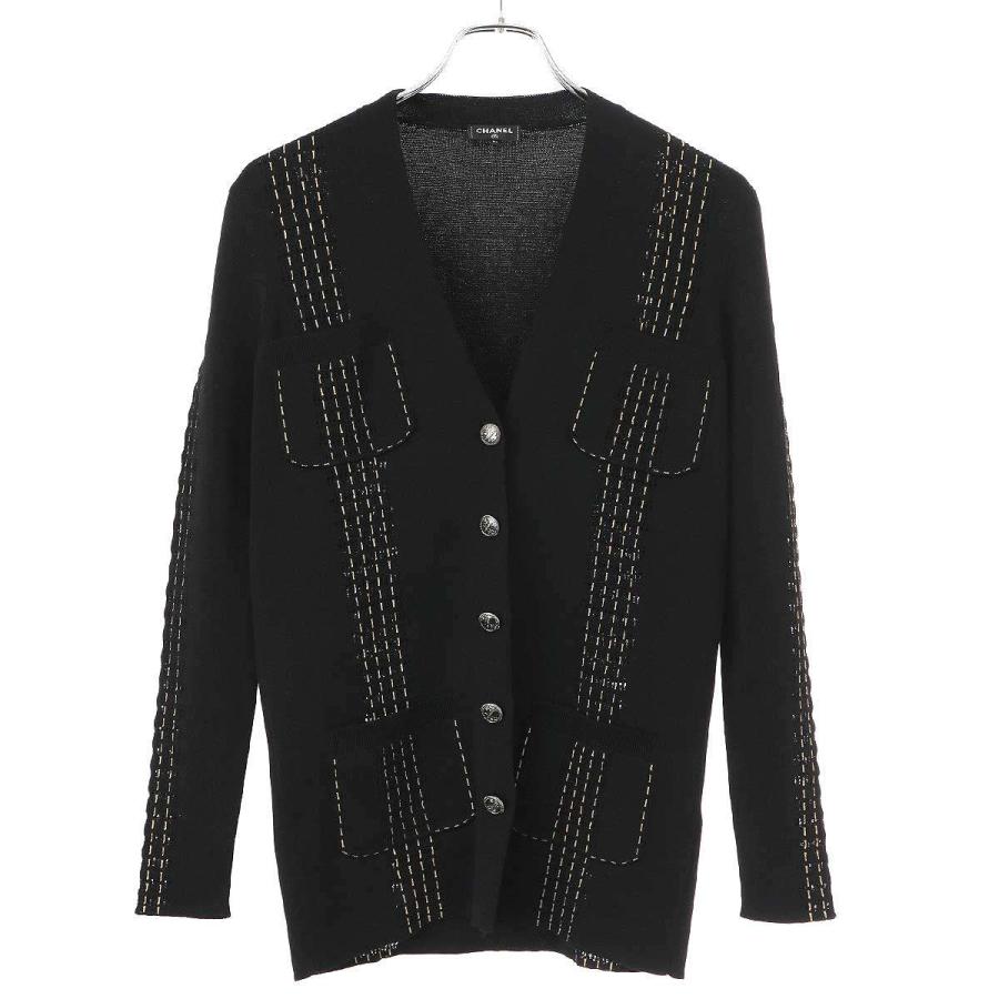 CHANEL シャネル 16AW ステッチデザインニットカーディガン P55809 K07321 MC658 ブラック 36 CHANEL（シャネル） 16AW ステッチデザインニットカーディガン P55809