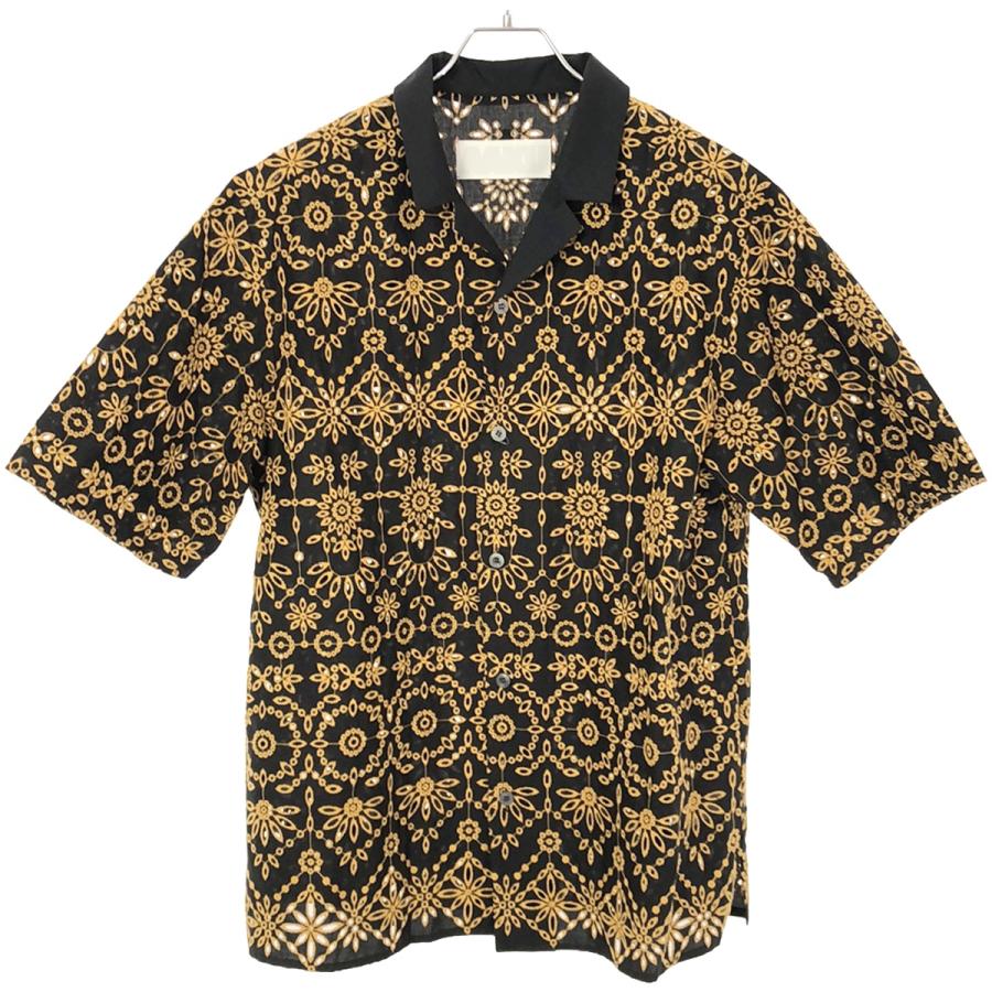 AAKU アアク 24SS OPEN COLLAR SHIRT オープンカラー レースシャツ 1612-70505 ブラック×イエロー 3 IT78CDS0S7BK | 
