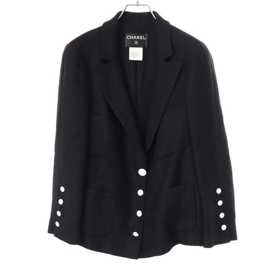 シャネル ウールツイード ココボタン テーラードジャケット 38 ブラック CHANEL（シャネル） ココマークボタン ツイード4Bテーラードジャケット