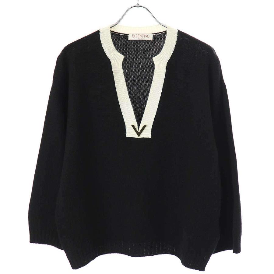 VALENTINO - VALENTINO ヴァレンティノ 23SS オープンネックカシミヤニットセーター 2B3KC42I7Q1 ブラック S VALENTINO ヴァレンティノ 23SS オープンネックカシミヤニット