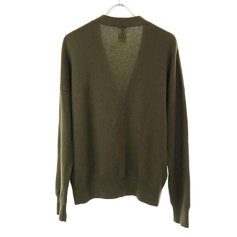 LOEWE ロエベ アナグラムロゴ刺繍カシミヤニットカーディガン カーキ L