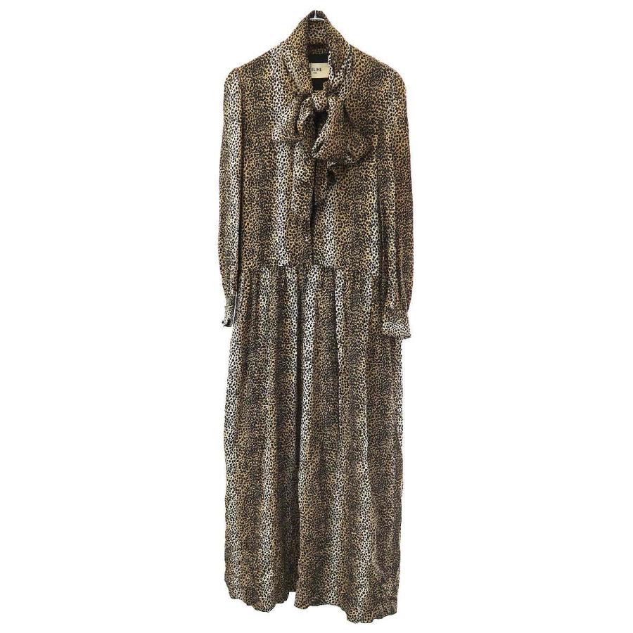 CELINE セリーヌ 19AW Leopard Dress リボンネックレオパード