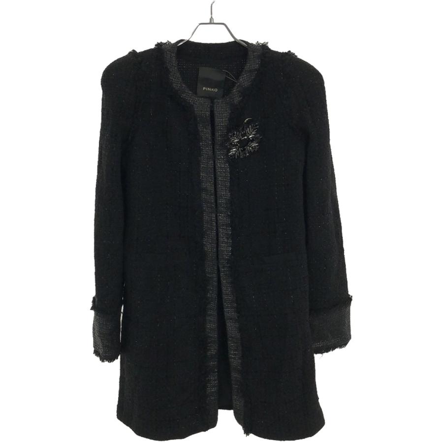 PINKO ピンコ 19AW フラワーブローチツイードコート 1G14J4 ブラック 