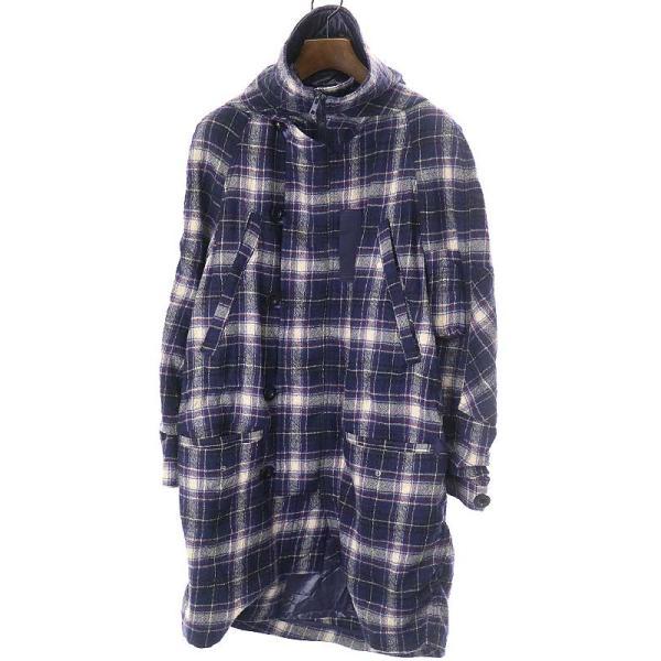 sacai サカイ 12AW チェック柄ウールダッフルコート ネイビー サイズ:1 
