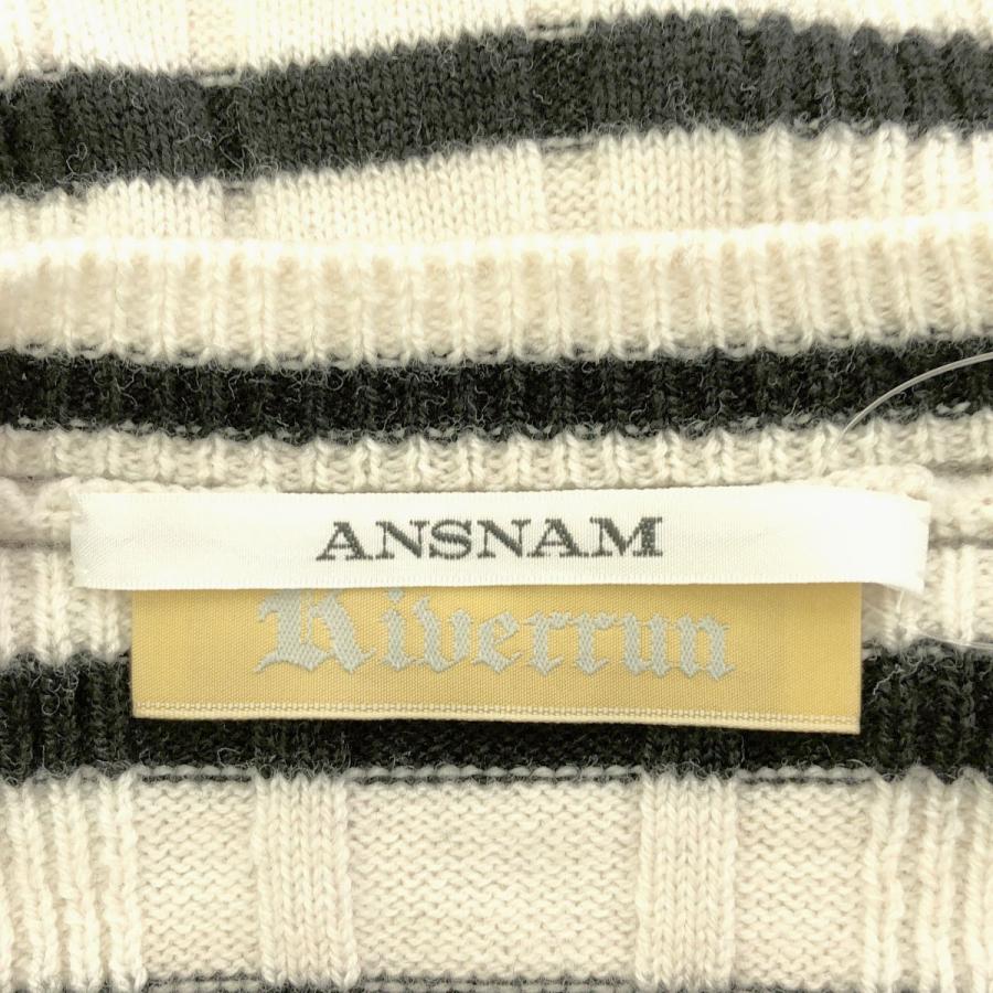 ANSNAM アンスナム 22AW RUN  エルボーパッチボーダーニットセーター  ホワイト ブラック 03 ANSNAM（アンスナム） 22AW RIVERRUN エルボーパッチボーダーニット