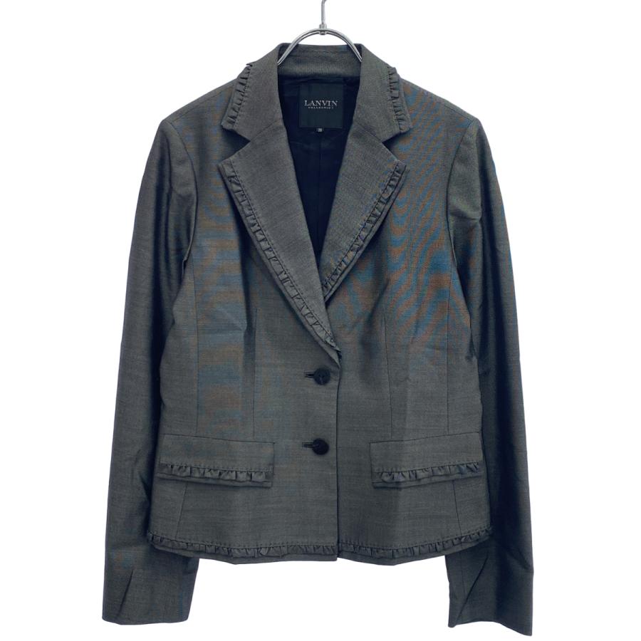 ランバンコレクション セットアップ スーツ ウール シルク グレー 38 極美品 LANVIN COLLECTION ランバン コレクション フリルパイピングシルク