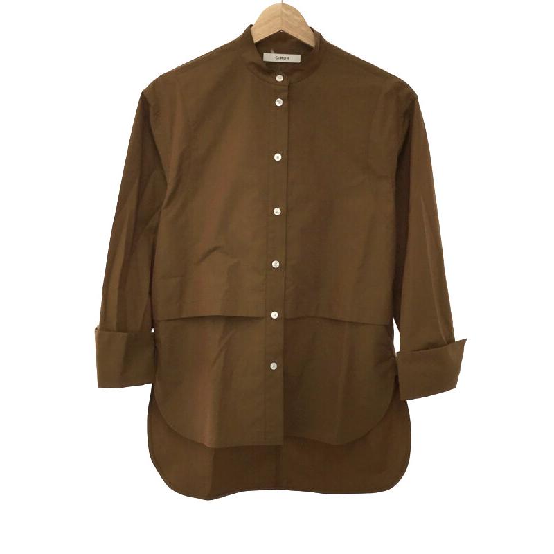 CINOH チノ フィンクス スタンドネックシャツ ブラウン 36  