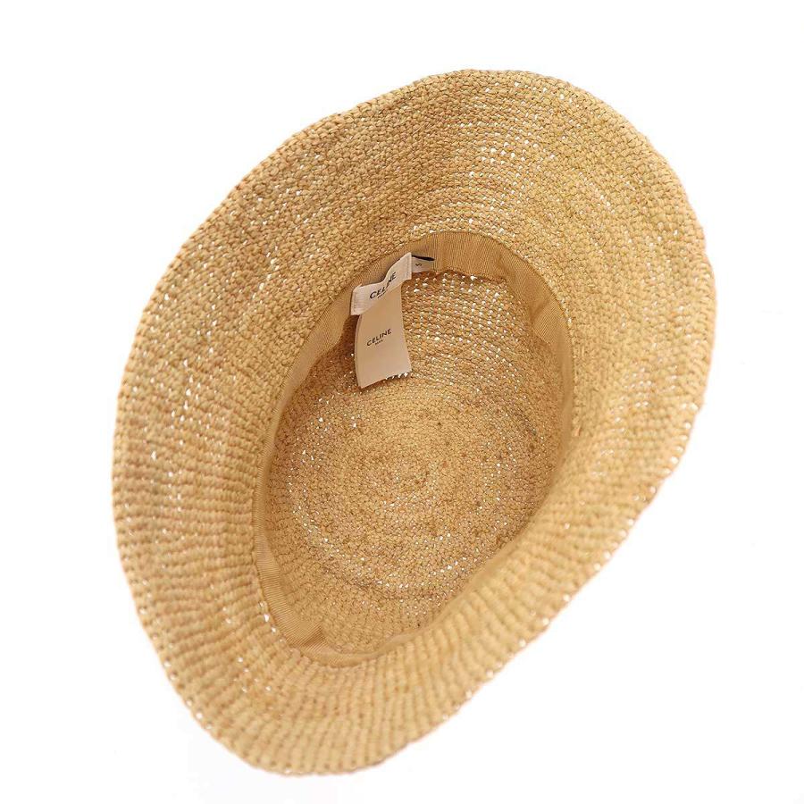 極美品★セリーヌ　ラフィア　バケットハット　帽子　トリオンフ　レディース　S CELINE セリーヌ バケットハット 2AUP7517Q.02NC レディース