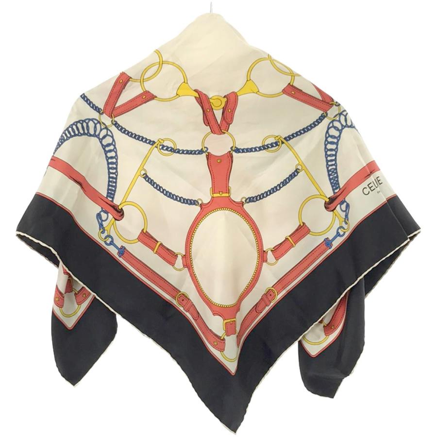 CELINE（セリーヌ） 大判シルクスカーフ ブラック×ピンクベージュ