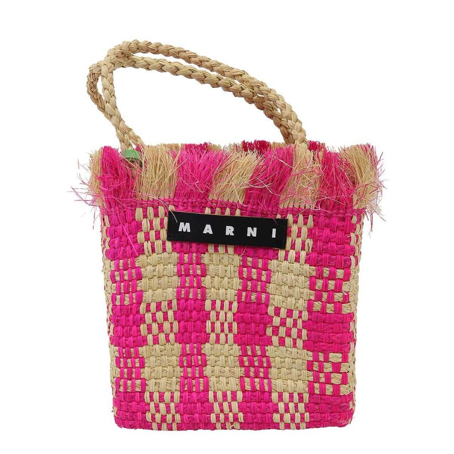 MARNI　マルニマーケット　かごバッグ　トートバッグ　編み込み　格子柄　ピンク MARNI（マルニ） MARKET マーケット ラフィア かごトートバッグ ピンク