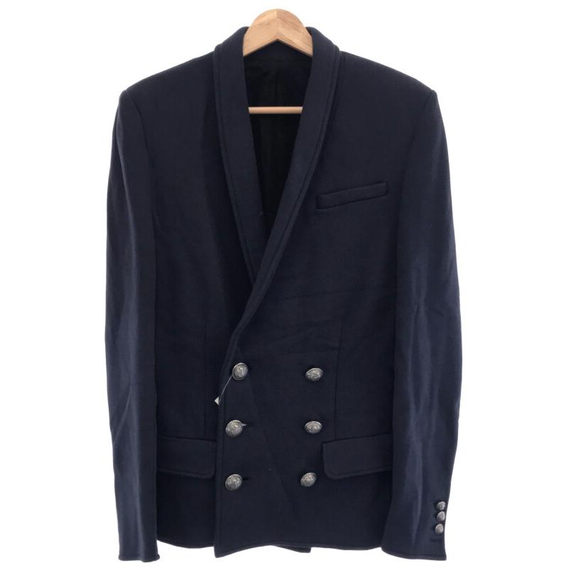 本物 バルマンオム エンブレムボタン ピーコート ジャケット 44 黒