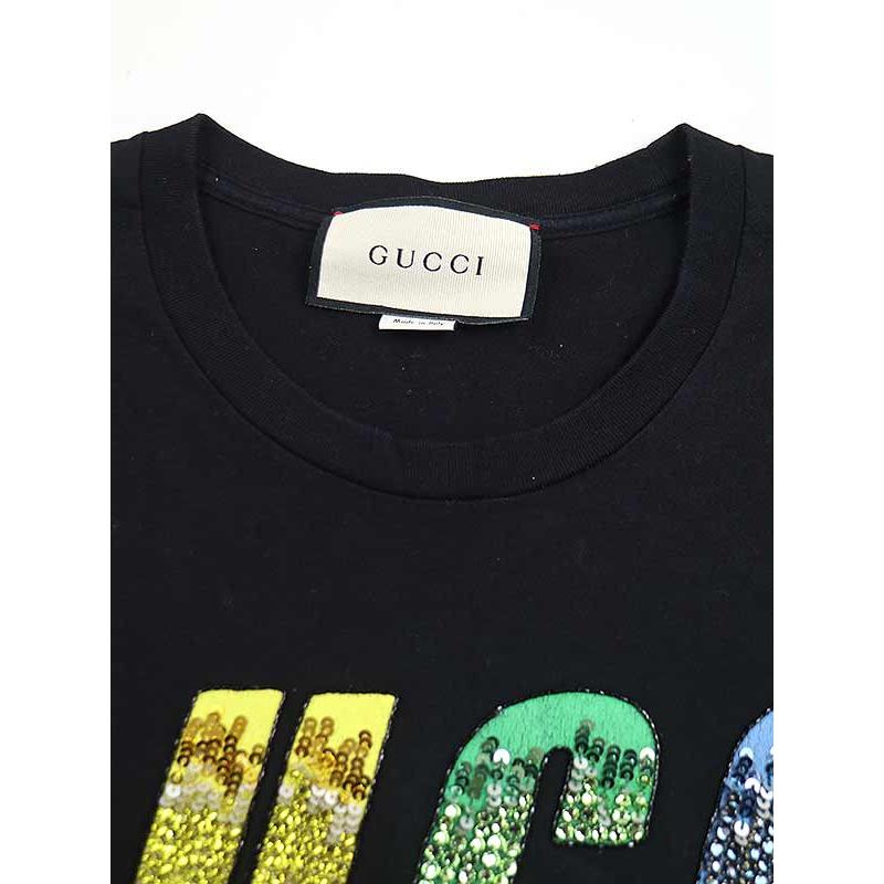 GUCCI グッチ スパンコールブレードロゴプリントTシャツ ブラック XS 539081 ITD38JZT9XKW｜modescape｜03