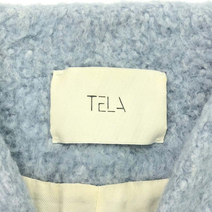 TELA（テラ） モヘアウールノーカラーシャギーコート サックス