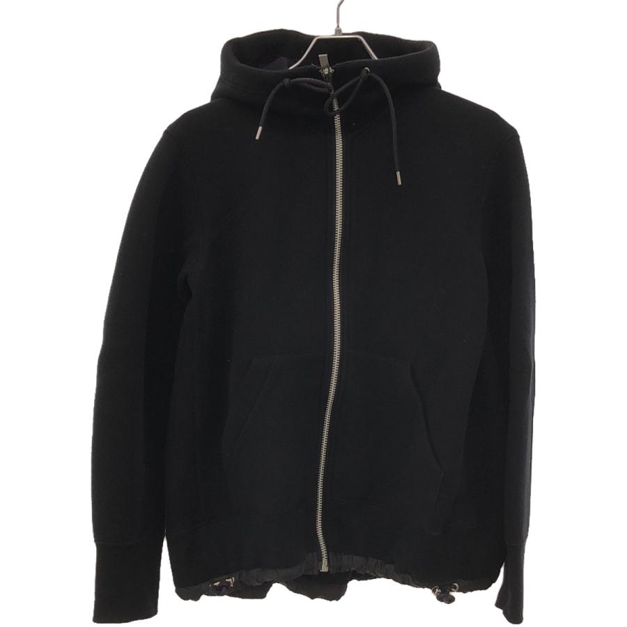 sacai ブラック ジップアップパーカー ナイロン　スポンジ　サカイ sacai ブラック ジップアップパーカー ナイロンスポンジサカイ