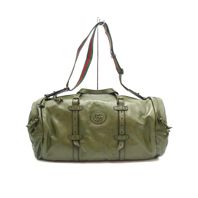 GUCCI グッチ ダブルG付き ラージ レザーダッフルバッグ カーキ GUCCI グッチ ダブルG付き ラージ レザーダッフルバッグ カーキ