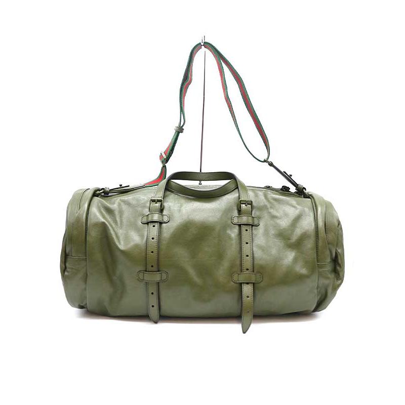 GUCCI グッチ ダブルG付き ラージ レザーダッフルバッグ カーキ GUCCI グッチ ダブルG付き ラージ レザーダッフルバッグ カーキ