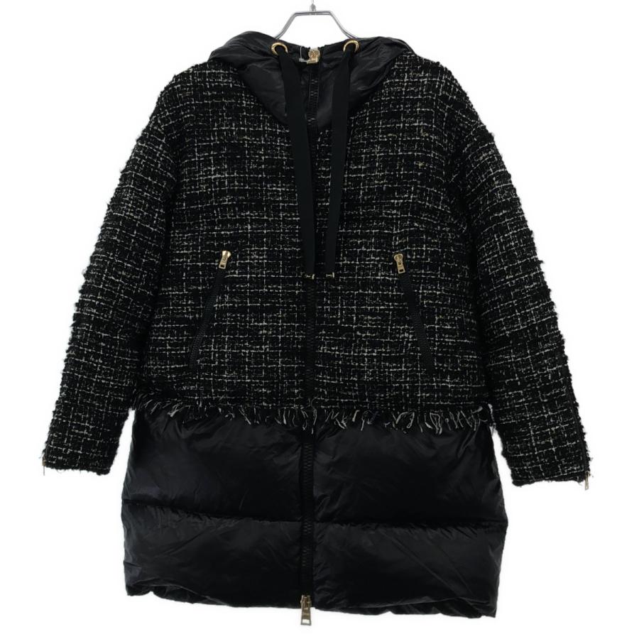 HERNO ヘルノ ツイード×ダウン フードダウンジャケット ダウンコート 38 HERNO（ヘルノ） ツイードダウンジャケットコート PI001503D ブラック