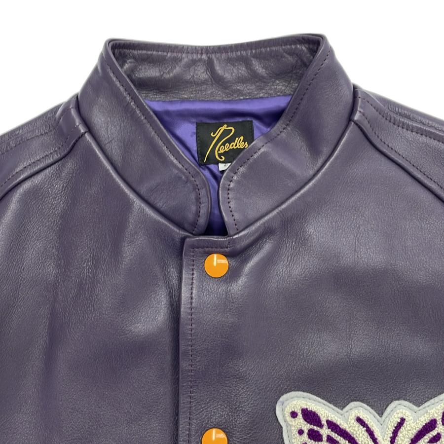 Needles ニードルズ 23AW LETTERMAN JACKET COWHIDE LTHR カウレザーレターマンジャケット NS078 パープル S ITDC475EF35Aの画像