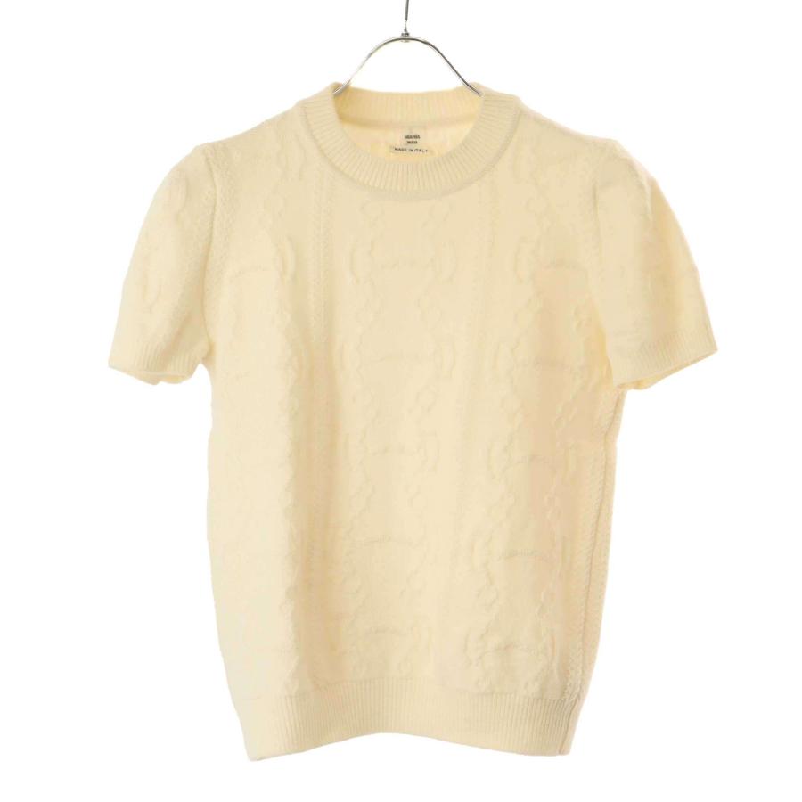 HERMES エルメス 22aw 半袖ニット アイボリー ウールカシミヤ 38 ヘルメス（サントリー） HERMES エルメス 22AW 朝の散歩 ウール