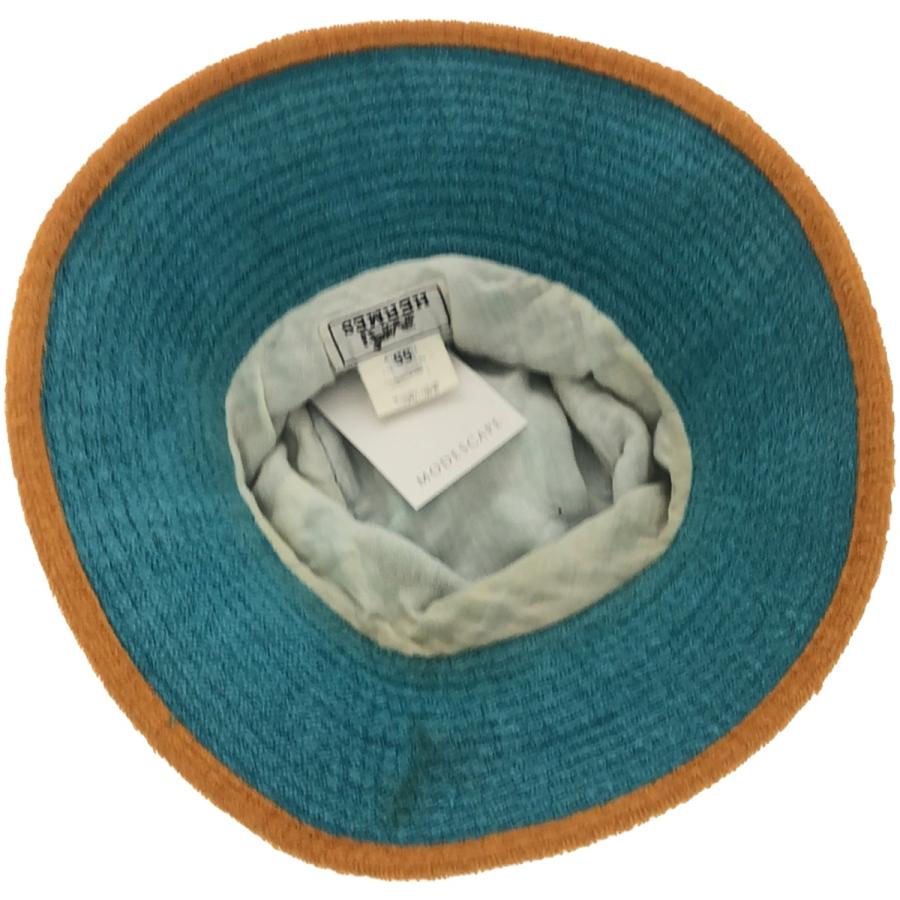 HERMES エルメス Hロゴパイル地バケットハット ブルー 55