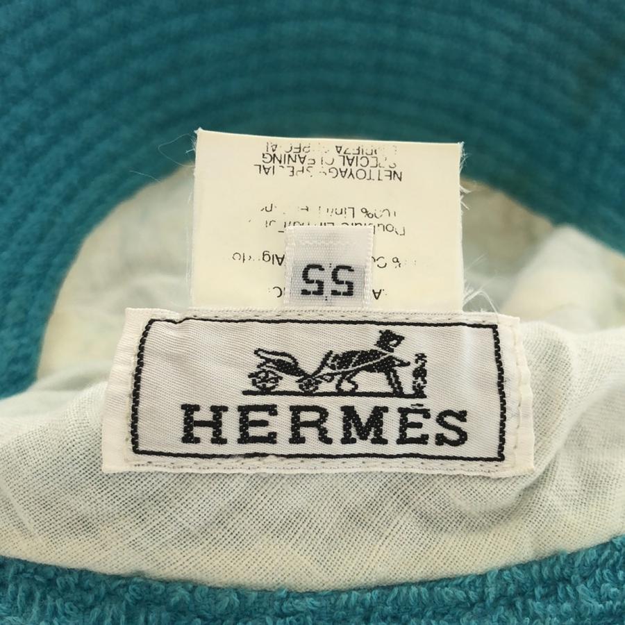 HERMES エルメス Hロゴパイル地バケットハット ブルー 55