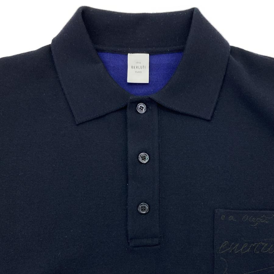 Berluti ベルルッティ カリグラフィエンブロイダリーウールニットポロシャツ R22KPL15YWAX ネイビー XS Berluti（ベルルッティ） カリグラフィエンブロイダリーウールニット