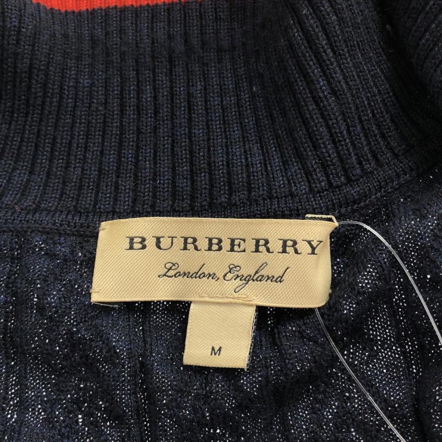 BURBERRY バーバリー ケーブル編みニットポロシャツ ネイビー M 