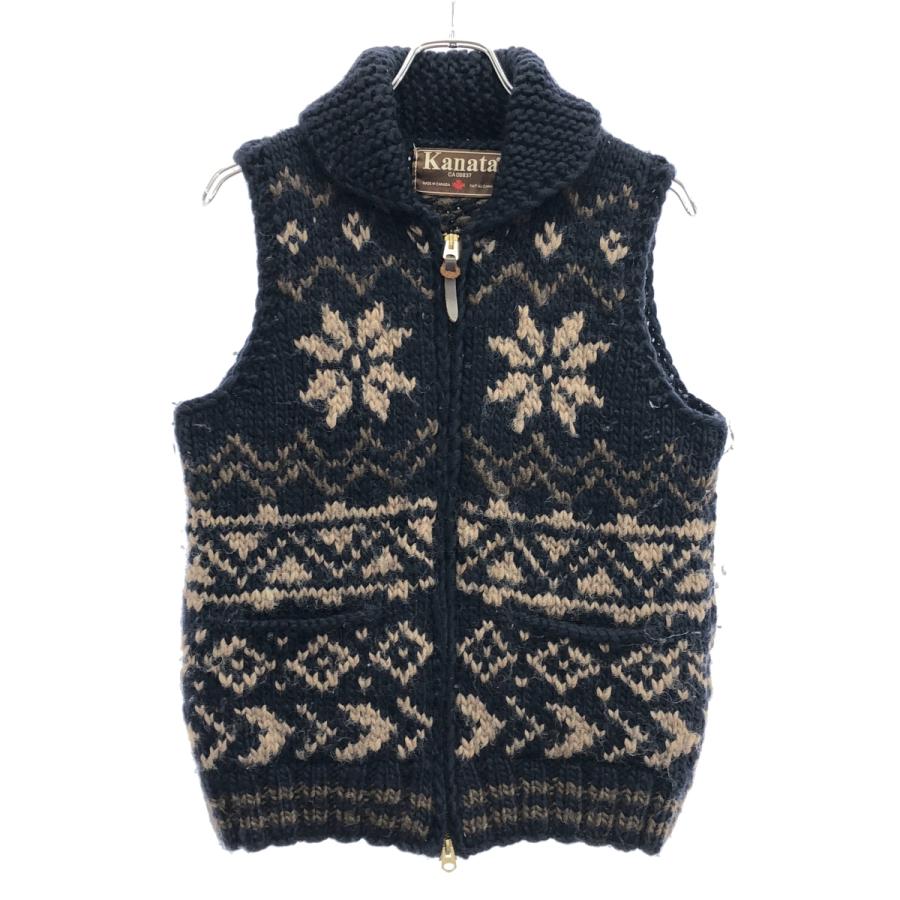 KANATA（カナタ） カウチンニットベスト ブラウン×ネイビー