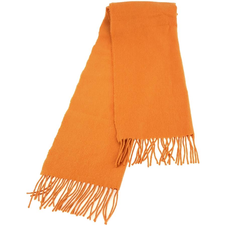 HERMES エルメス マフラー フリンジ付き タグ無し オレンジ 両面使用 HERMES エルメス ロゴ刺繍 カシミヤ フリンジ マフラー オレンジ