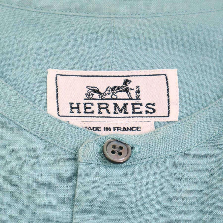 HERMES エルメス 22SS リネンバンドカラーシャツ ターコイズブルー HERMES エルメス 22SS リネンバンドカラーシャツ ターコイズ