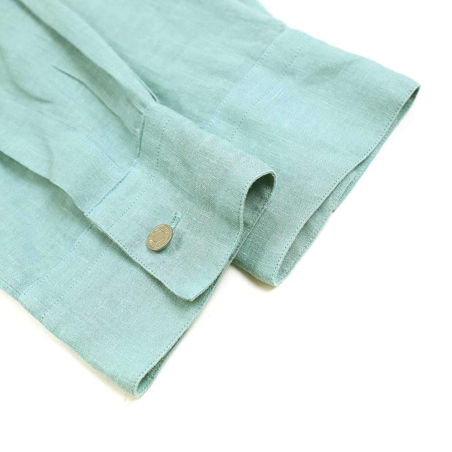 HERMES エルメス 22SS リネンバンドカラーシャツ ターコイズブルー HERMES エルメス 22SS リネンバンドカラーシャツ ターコイズ