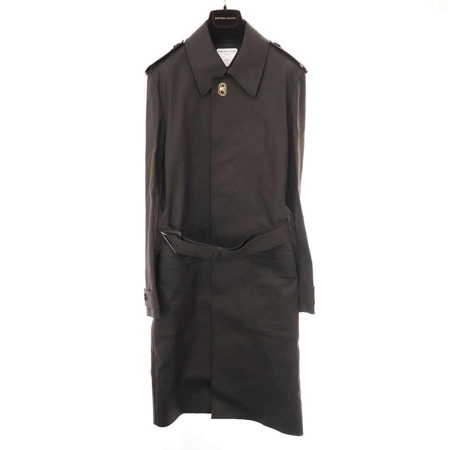 希少 ボッテガヴェネタ レザー ロングトレンチコート 一枚革 ブラック