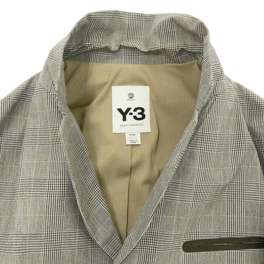 Y-3 ワイスリー　テーラードジャケット グレンチェック グレー　サイズXS Y-3 ワイスリー グレンチェックポリエステルテーラードジャケット