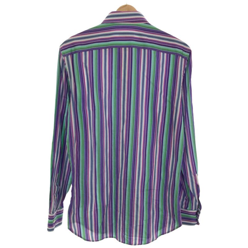 美品 エトロ 長袖シャツ ストライプ マルチカラー イタリア製 ブルー XL ETRO エトロ 20AW マルチカラーストライプシャツ ミックス 39