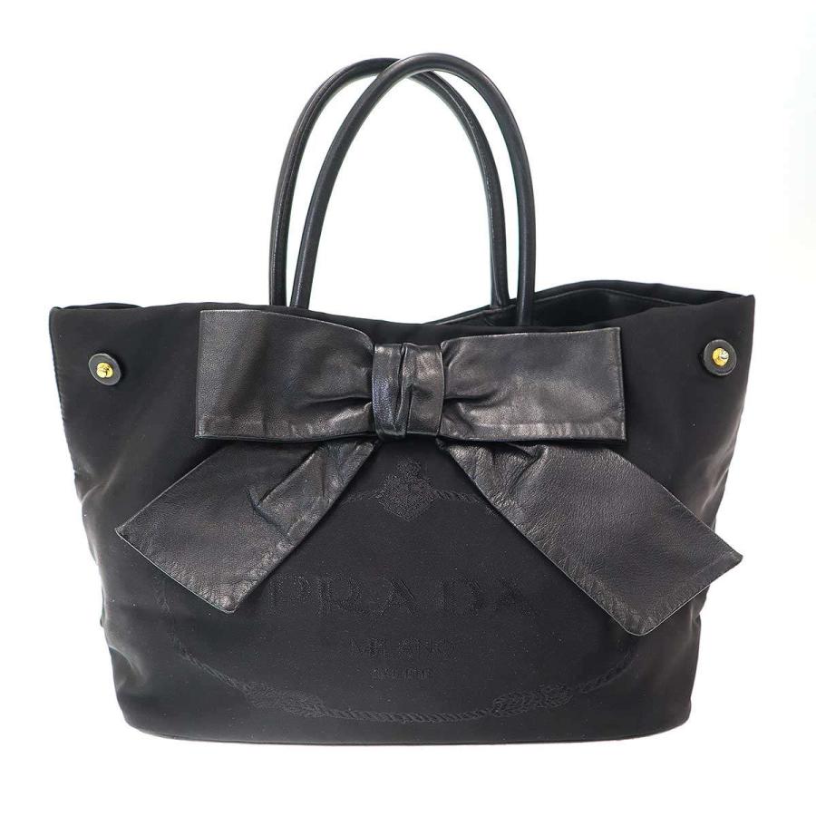 PRADA（プラダ） レザーリボンナイロン2WAYトートバッグ ブラック 