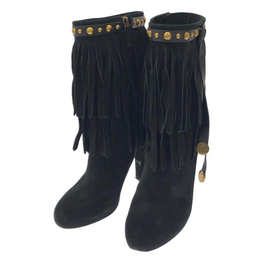 GUCCI（グッチ） レザーフリンジヒールブーツ 208729 ブラック 36