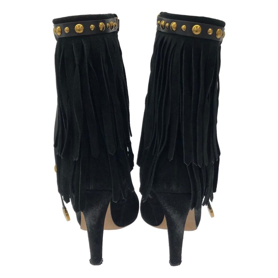 GUCCI グッチ　レザー　ロングブーツ　37.5 バンブー　フリンジ　チャーム GUCCI（グッチ） レザーフリンジヒールブーツ 208729 ブラック 36