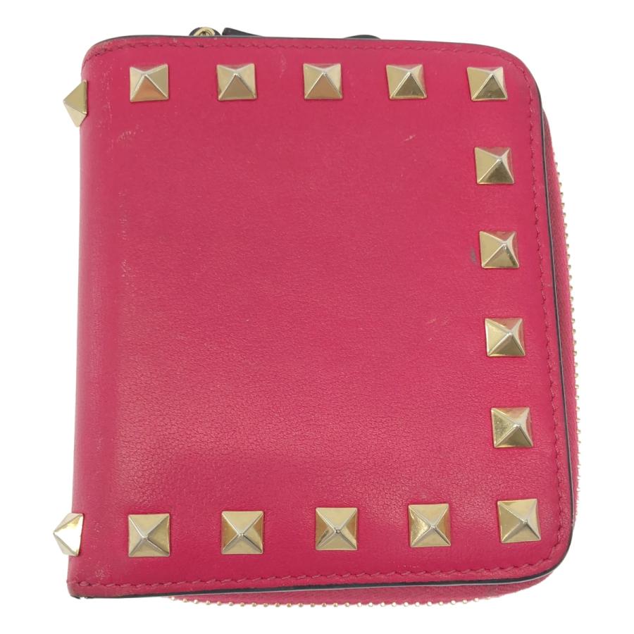 VALENTINO ヴァレンティノ コンパクトラウンドジップスタッズウォレット 財布  ピンク VALENTINO（ヴァレンティノ） コンパクトラウンドジップスタッズ