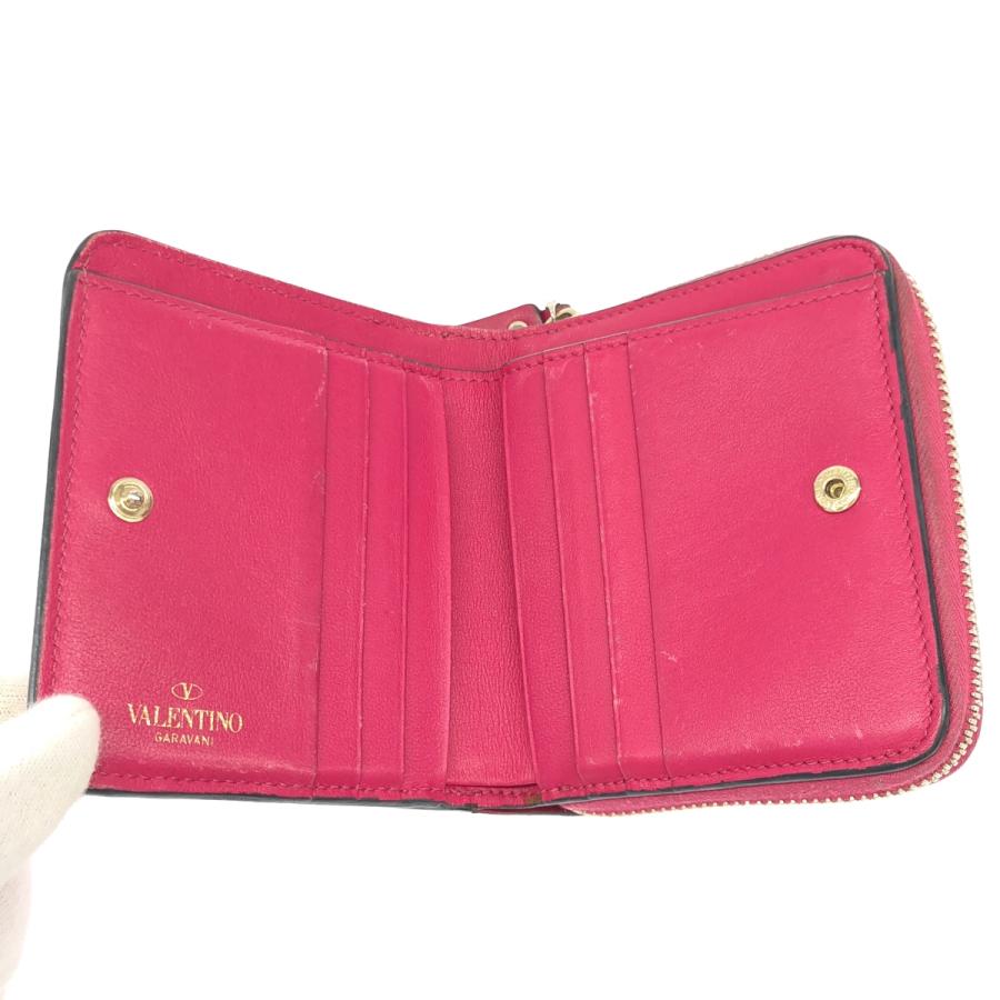 VALENTINO ヴァレンティノ コンパクトラウンドジップスタッズウォレット 財布  ピンク VALENTINO（ヴァレンティノ） コンパクトラウンドジップスタッズ