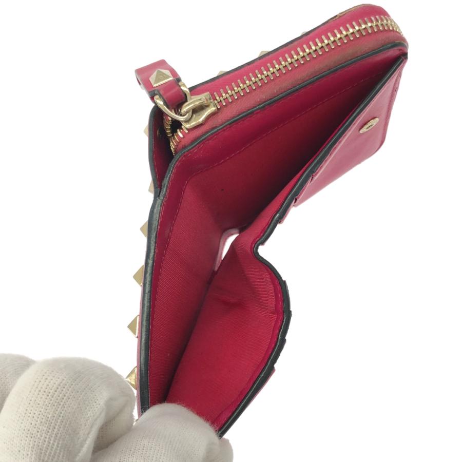 VALENTINO ヴァレンティノ コンパクトラウンドジップスタッズウォレット 財布  ピンク VALENTINO（ヴァレンティノ） コンパクトラウンドジップスタッズ